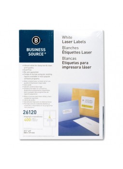 Business Source Mailing Laser Label, 3.5 x 5", Rectangle, Laser, White, Pack of 400